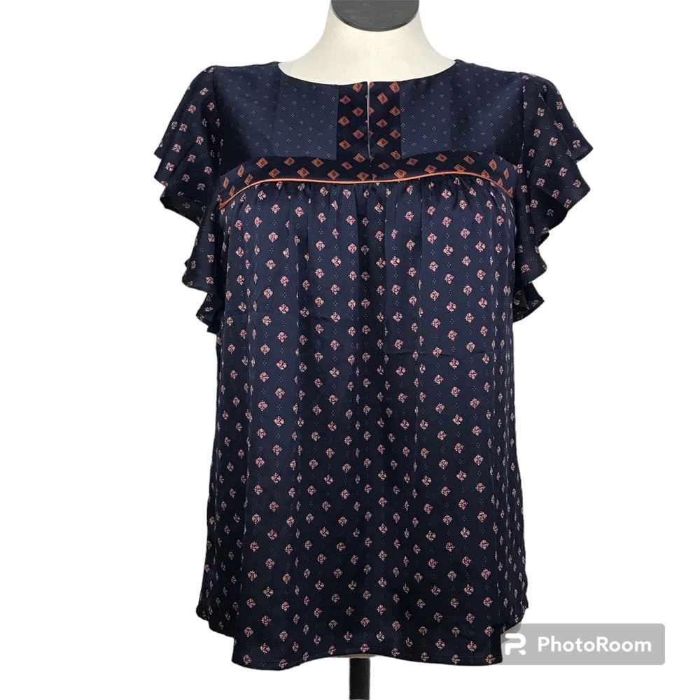 LOFT Boat Neck Tunic Women’s Size M Multicolor Short Flutter Sleeve’s Pullover